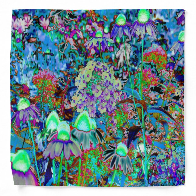 Psychedelic Purple and Lime Green Garden Flowers Bandana (Front)