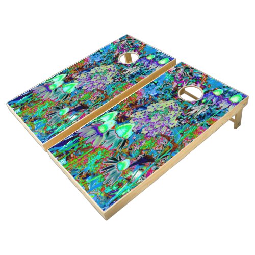 Psychedelic Purple and Lime Green Garden Flowers C Cornhole Set