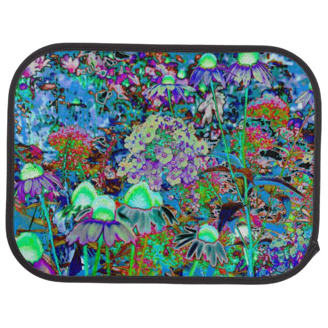 Psychedelic Purple and Lime Green Garden Flowers Car Floor Mat (Rear)