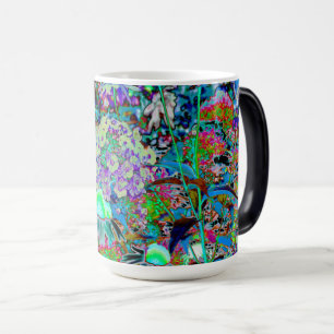 Psychedelic Purple and Lime Green Garden Flowers Color Morph Mug