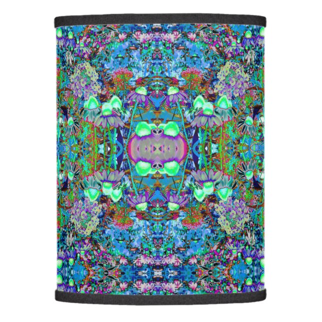 Psychedelic Purple and Lime Green Garden Flowers Lamp Shade (Front)