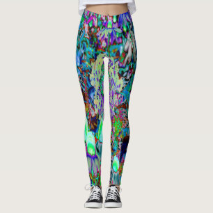 Psychedelic Purple and Lime Green Garden Flowers Leggings