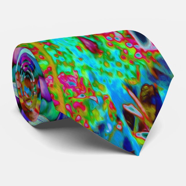 Psychedelic Purple and Lime Green Garden Flowers Neck Tie (Rolled)