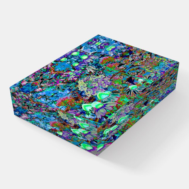 Psychedelic Purple and Lime Green Garden Flowers Paperweight (Angled)