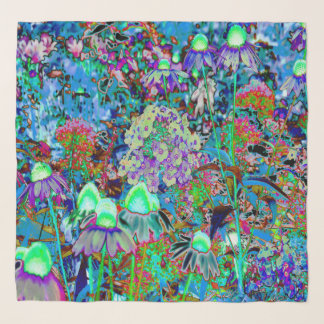 Psychedelic Purple and Lime Green Garden Flowers Scarf