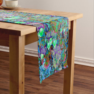 Psychedelic Purple and Lime Green Garden Flowers Short Table Runner