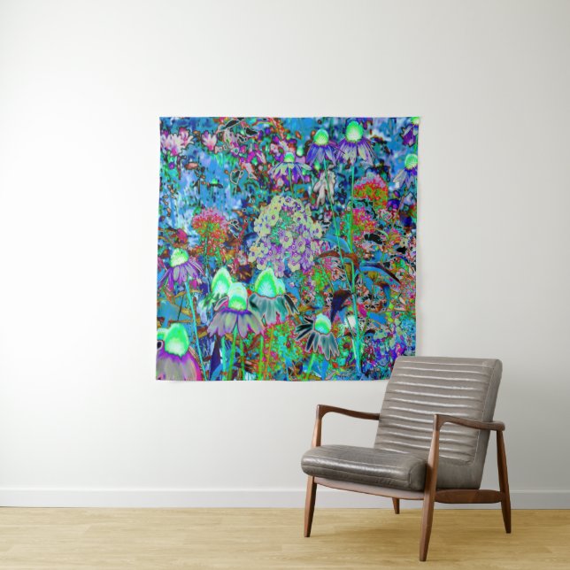 Psychedelic Purple and Lime Green Garden Flowers Tapestry (In Situ)