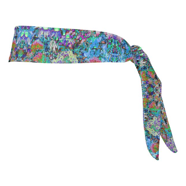 Psychedelic Purple and Lime Green Garden Flowers Tie Headband (Rotate 90)