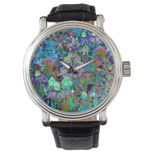 Psychedelic Purple and Lime Green Garden Flowers Watch