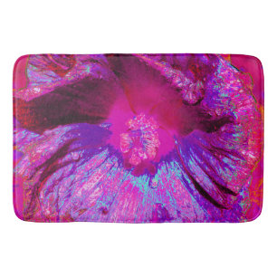 Psychedelic Purple and Magenta Hibiscus Flower Bath Mat