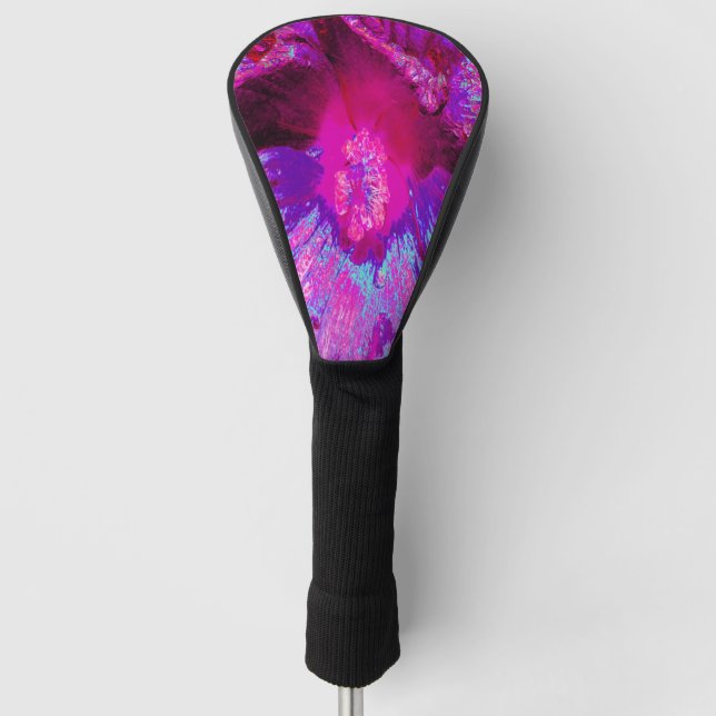 Psychedelic Purple and Magenta Hibiscus Flower Golf Head Cover (Front)