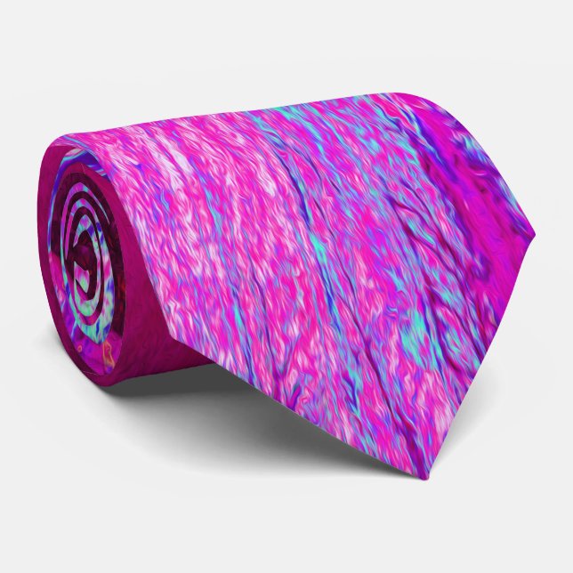 Psychedelic Purple and Magenta Hibiscus Flower Neck Tie (Rolled)