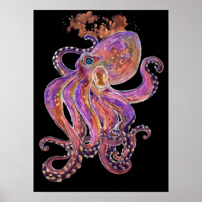 Psychedelic Purple Deep Sea Kraken Poster (Front)