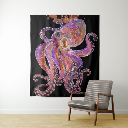 Psychedelic Purple Deep Sea Kraken Tapestry