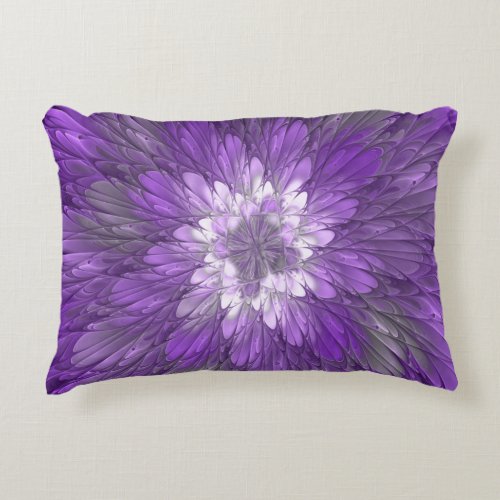 Psychedelic Purple Flower Abstract Fractal Art Accent Pillow