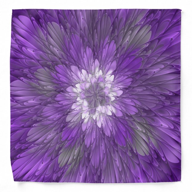 Psychedelic Purple Flower Abstract Fractal Art Bandana (Front)