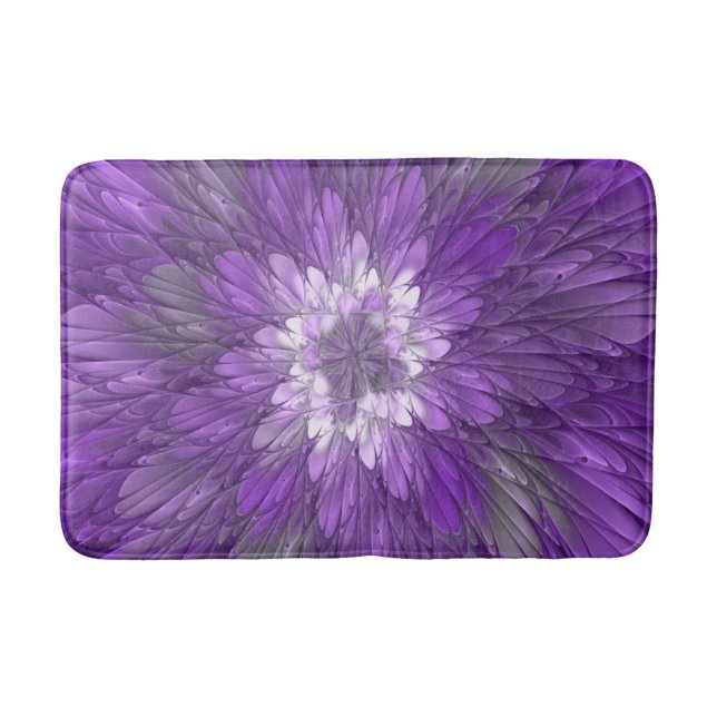 Psychedelic Purple Flower Abstract Fractal Art Bath Mat (Front)