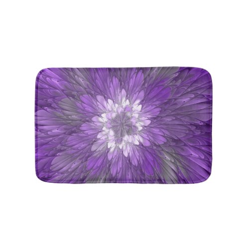 Psychedelic Purple Flower Abstract Fractal Art Bath Mat