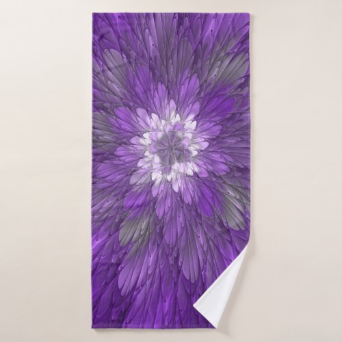 Psychedelic Purple Flower Abstract Fractal Art Bath Towel