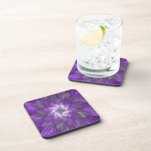 Psychedelic Purple Flower Abstract Fractal Art Beverage Coaster