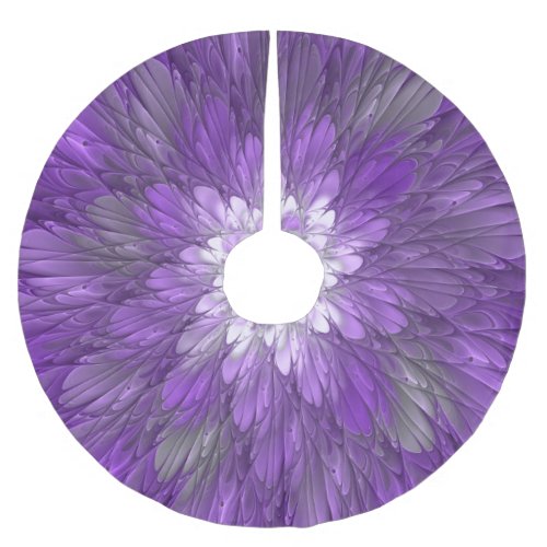 Psychedelic Purple Flower Abstract Fractal Art Brushed Polyester Tree Skirt