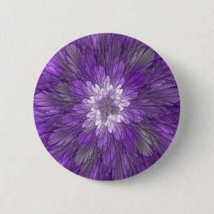 Psychedelic Purple Flower Abstract Fractal Art Button