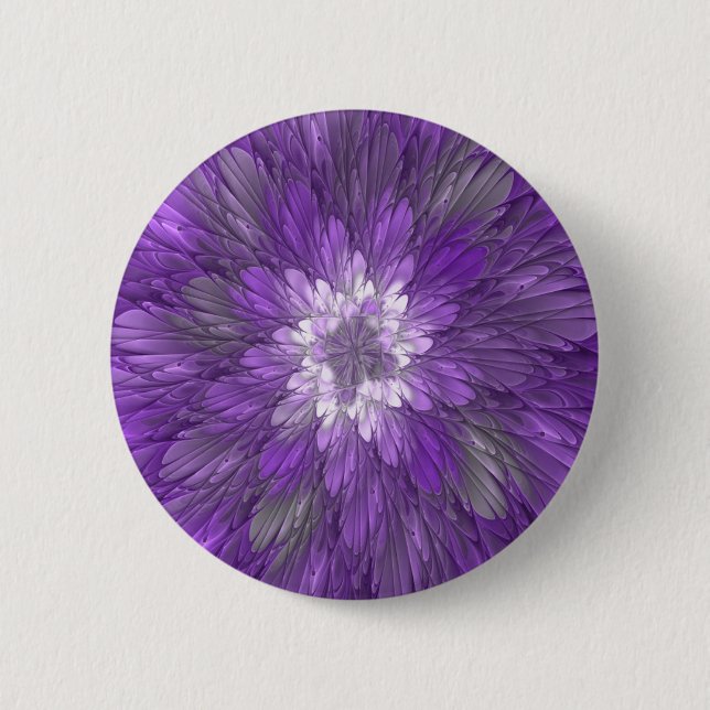 Psychedelic Purple Flower Abstract Fractal Art Button (Front)