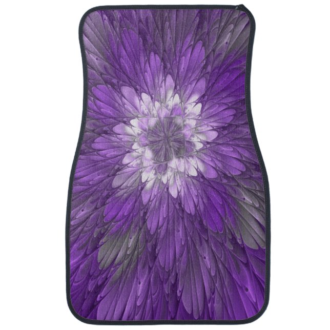Psychedelic Purple Flower Abstract Fractal Art Car Floor Mat (Front)