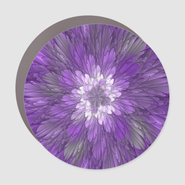 Psychedelic Purple Flower Abstract Fractal Art Car Magnet (Front)