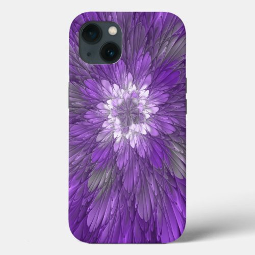 Psychedelic Purple Flower Abstract Fractal Art iPhone 13 Case