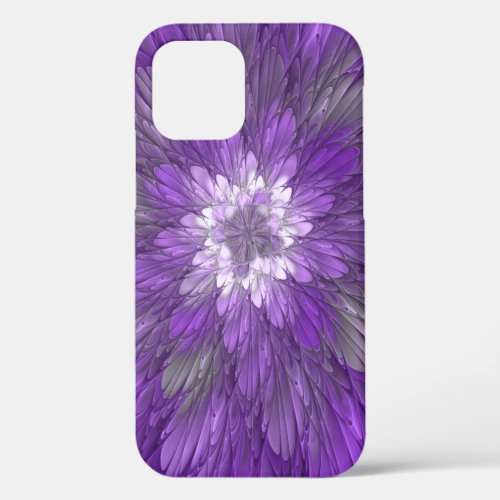 Psychedelic Purple Flower Abstract Fractal Art iPhone 12 Case