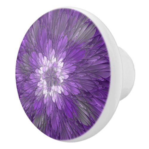 Psychedelic Purple Flower Abstract Fractal Art Ceramic Knob