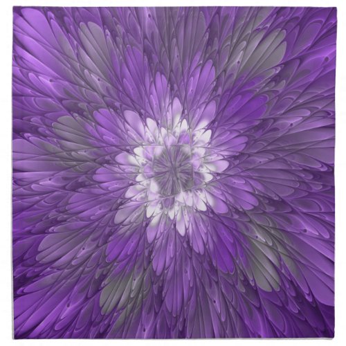 Psychedelic Purple Flower Abstract Fractal Art Cloth Napkin