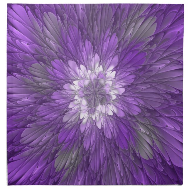 Psychedelic Purple Flower Abstract Fractal Art Cloth Napkin (Front)