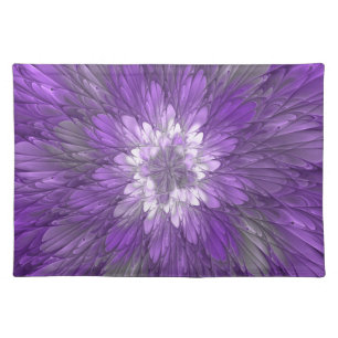 Psychedelic Purple Flower Abstract Fractal Art Cloth Placemat