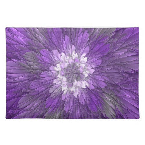 Psychedelic Purple Flower Abstract Fractal Art Cloth Placemat