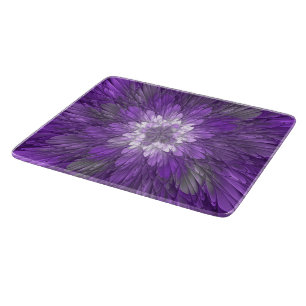 Psychedelic Purple Flower Abstract Fractal Art Cutting Board