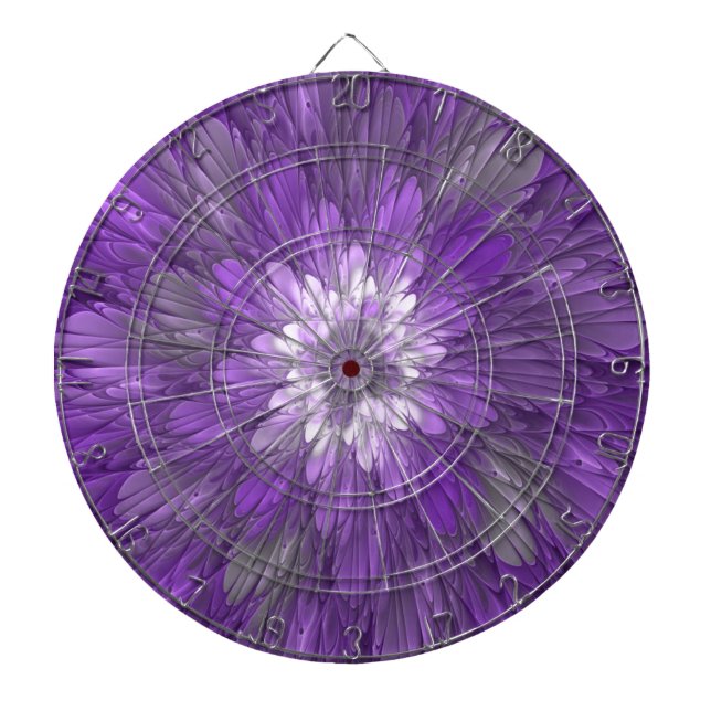 Psychedelic Purple Flower Abstract Fractal Art Dart Board (Front)