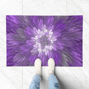 Psychedelic Purple Flower Abstract Fractal Art Doormat
