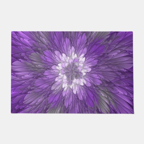 Psychedelic Purple Flower Abstract Fractal Art Doormat