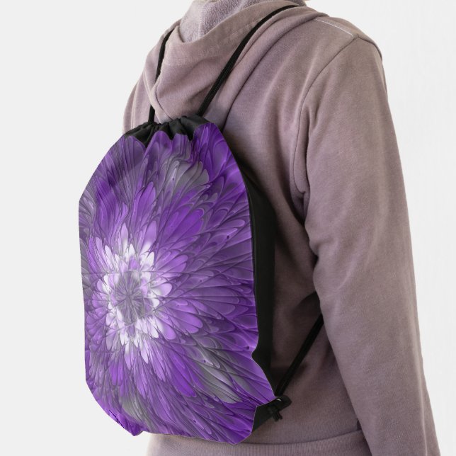 Psychedelic Purple Flower Abstract Fractal Art Drawstring Bag (Insitu)