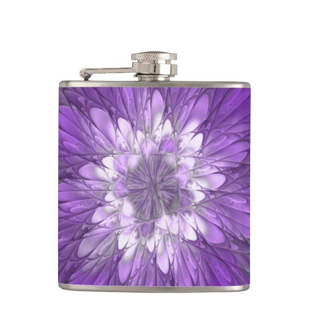 Psychedelic Purple Flower Abstract Fractal Art Flask (Front)