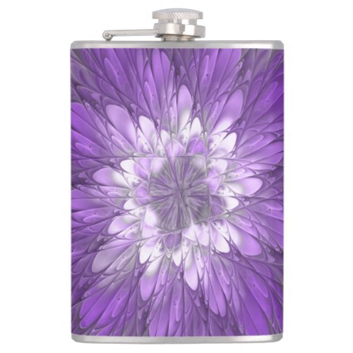 Psychedelic Purple Flower Abstract Fractal Art Flask