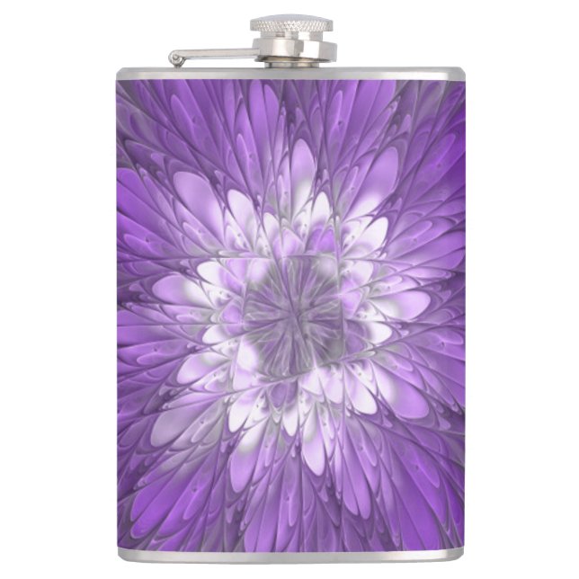 Psychedelic Purple Flower Abstract Fractal Art Flask (Front)