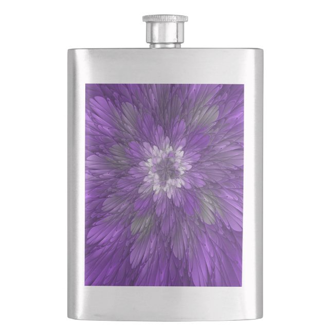Psychedelic Purple Flower Abstract Fractal Art Flask (Front)
