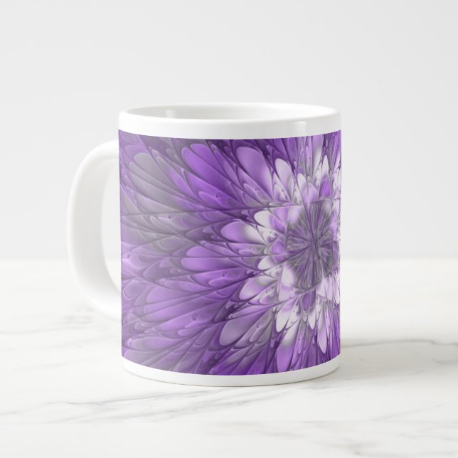 Psychedelic Purple Flower Abstract Fractal Art Giant Coffee Mug (Front Left)