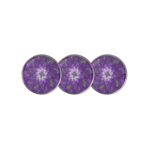 Psychedelic Purple Flower Abstract Fractal Art Golf Ball Marker