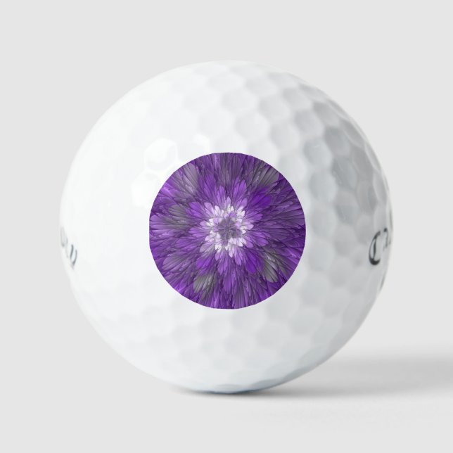 Psychedelic Purple Flower Abstract Fractal Art Golf Balls (Front)