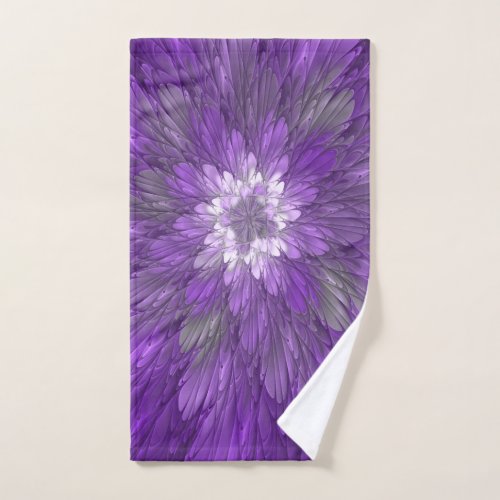 Psychedelic Purple Flower Abstract Fractal Art Hand Towel
