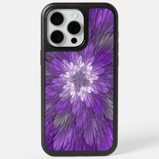Psychedelic Purple Flower Abstract Fractal Art iPhone 15 Pro Max Case (Back)